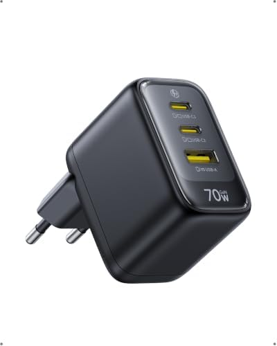 Enerfill Chargeur USB C 70W, Chargeur Rapide GaN6 à 3 Ports, Chargeur Compact pour MacBook Air, iPhone 17/16/15 Pro Max, iPad Pro, Galaxy S25/S24, Pixel, Ordinateur Portable et Plus