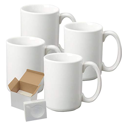 15oz Sublimation Mugs With Gift Mug Box. Mugs - Cardboard Box with Foam Supports Case of 4