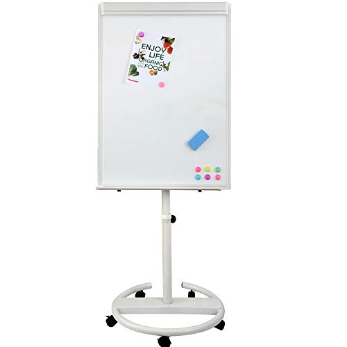 Portable Magnetic Dry Erase Board Easel Mobile Whiteboard 40 x 28 inch with Height Adjustable Rolling Stand, w/Flipchart Pad, Magnets & Eraser, White