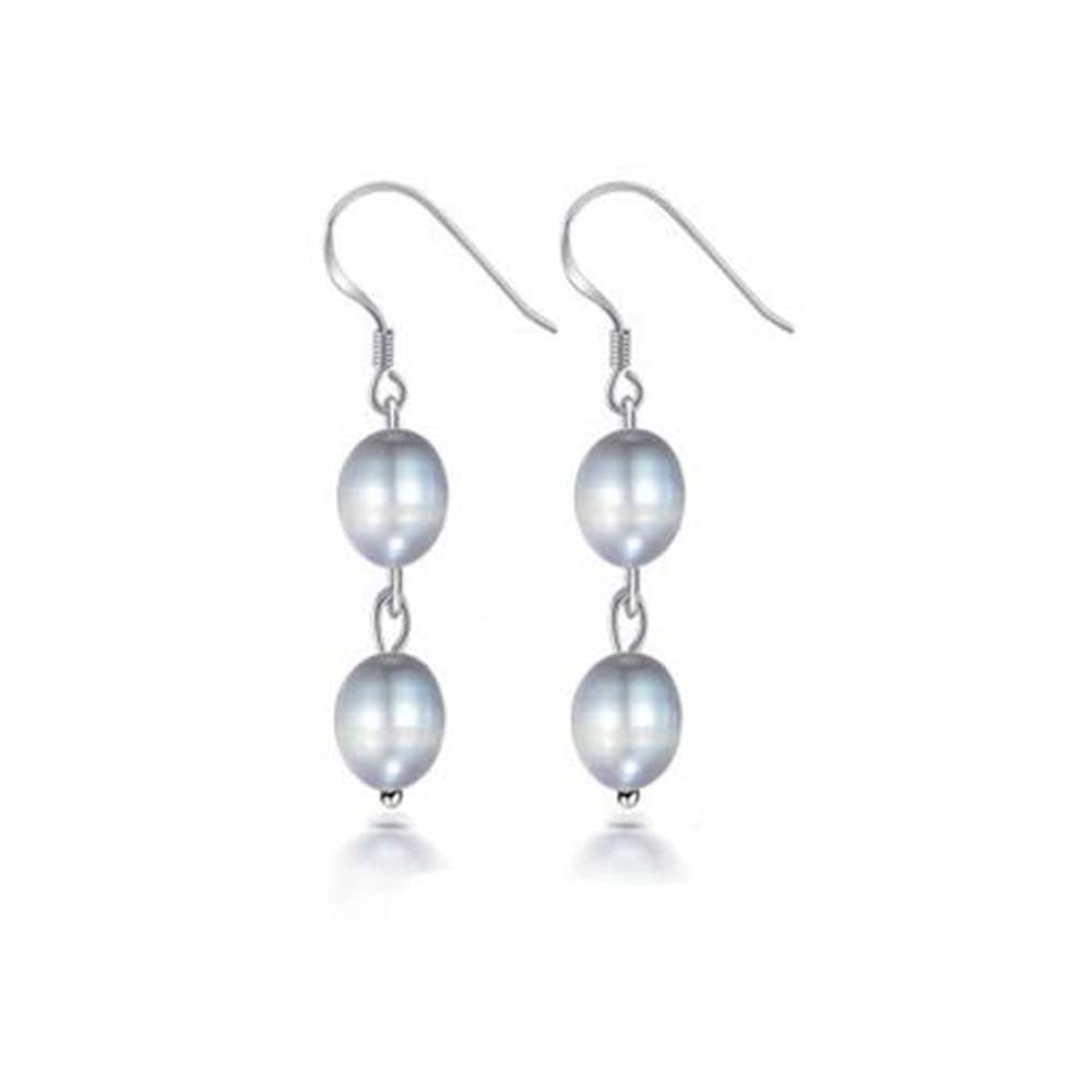 TreasureBay FAB 8-9mm Natural Freshwater Pearl Dangle Drop Earrings for Women Girls Made with 925 Silver Hook (Grey)