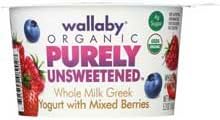 Wallaby Organic Purely Unsweetened Greek Yogurt with Mixed Berries, 5.3 Ounce -- 12 per case.