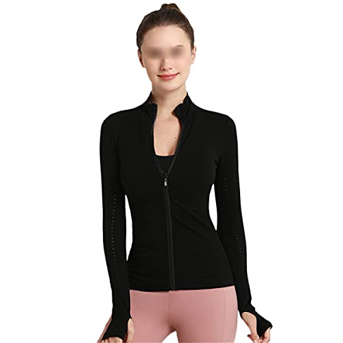 Spring And Winter Women's Zipper Sports Jacket Training Hollow Fitness  Tight-Fitting Long-Sleeved Jacket Black