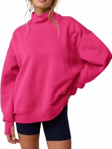 Fisoew Womens Long Sleeve Oversized Sweatshirts Mock Neck Pullover Tops at Amazon