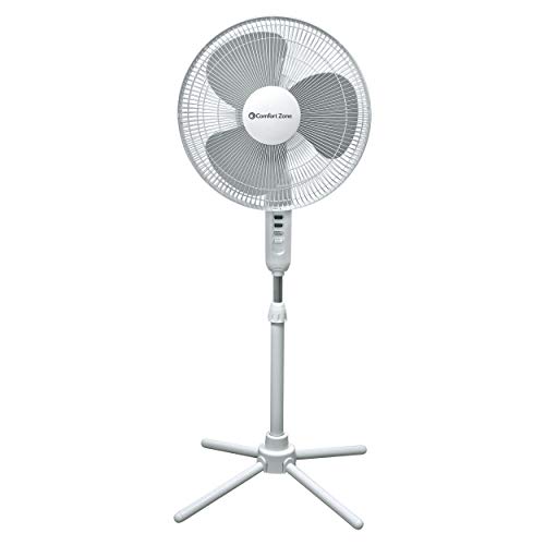 Comfort Zone CZST161BTE 3-Speed 16-inch Oscillating Pedestal Fan with Folding Base and Adjustable Height and Tilt