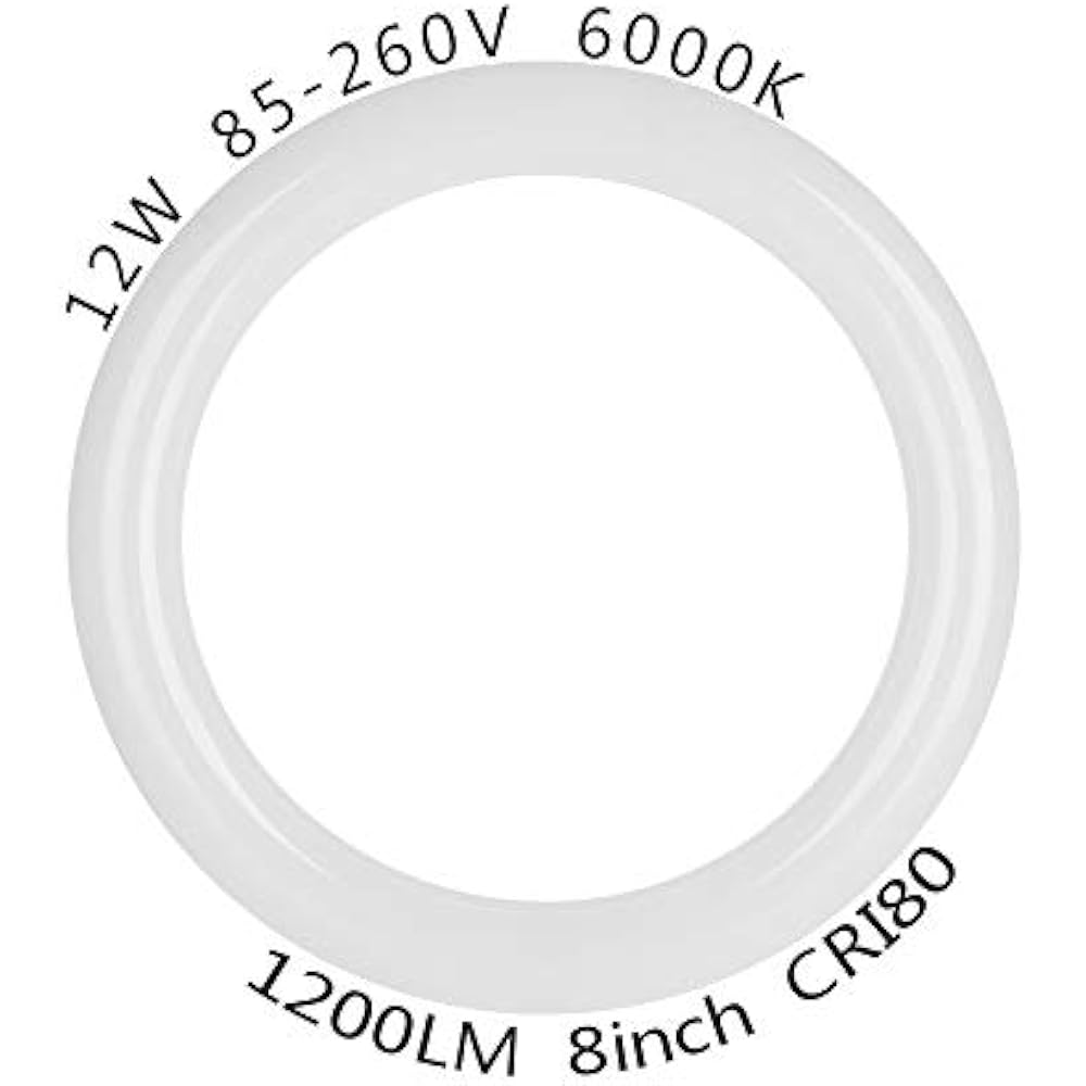 T9 LED Circline Light Bulb, 8 Inch 12W 1200LM, 6000K Cool White, 85