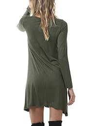 Century Star Mujer Otoño e Invierno Manga larga Casual Liso Camiseta simple Vestido suelto Suave Hasta la rodilla