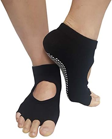 Yoga Socks Non-slip Grip Half Toe 2 Pairs(black) Yoga Pilates Aerobic Dance Martial Arts Kick Boxing Crossfit