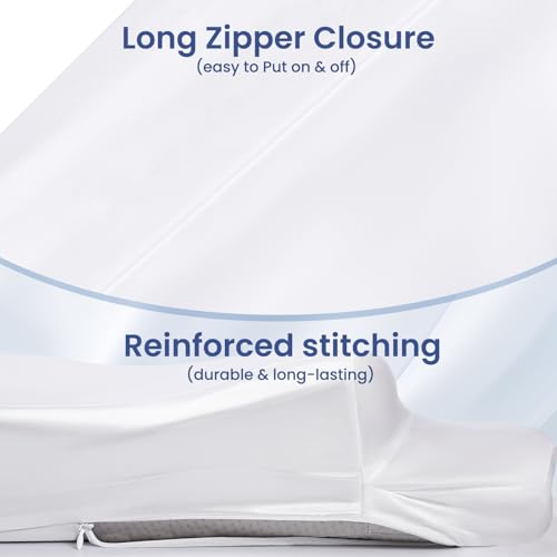Zelimun Satin Memory Foam Pillowcases, for Neck Pillows, 63 x 38 x 14 cm, Silky Smooth Pillow Case with Zip, White