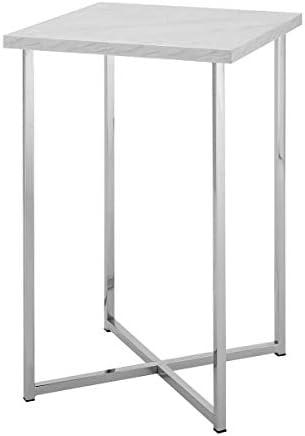 Offex Modern 16" Square Side Table with White Marble Top and Chrome Legs