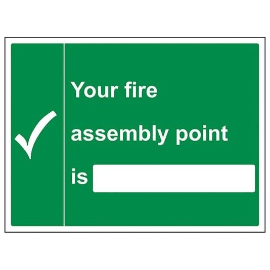 V Safety Fire Assembly Point - Your Fire Fire Assembly Point Is - 400 X 300MM Safety Sign With Snap Frame — image 1