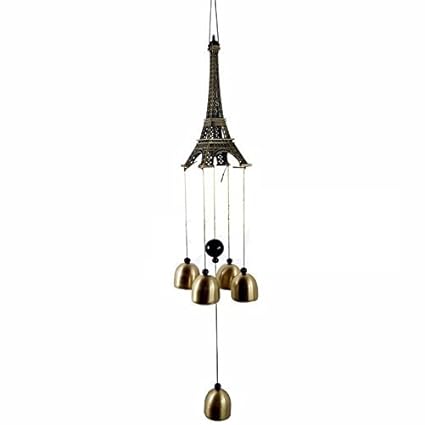 Left Brain Creation Atnep Gifts Eiffel Tower Copper Metal Hanging Wind Chimes with 4 Bells for Decor, 20-inch