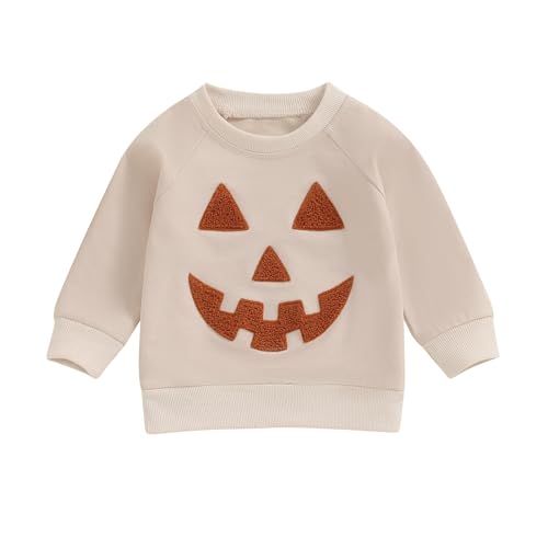 ZyHwShine Toddler Baby Girl Halloween Outfit Hey Boo Pumpkin Sweatshirt Crewneck Pullover Long Sleeve Sweater Fall Clothes (df-Khaki, 18-24 Months) at Amazon