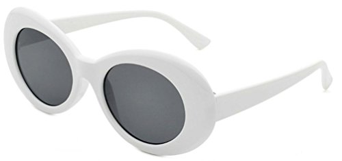 WebDeals - Oval Round Retro Sunglasses Color Tint or Smoke Lenses (White, Smoke)