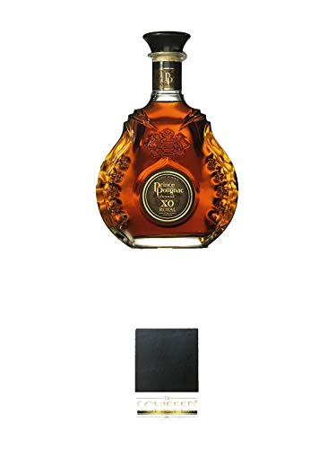Polignac Cognac XO Royal Frankreich 1,0 Liter Magnum + Schiefer Glasuntersetzer eckig ca. 9,5 cm Durchmesser