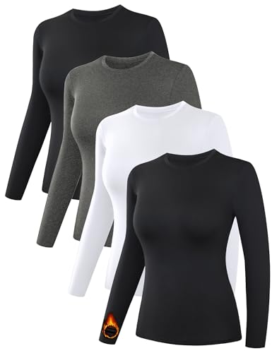 Dalavch 4 Pack Women’s Thermal Shirts, Women Fleece Lined Compression Long Sleeve Base Layer Tops for Winter Cold Weather