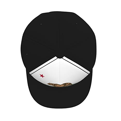 WAYABO California Flag Bear Hip-Hop Baseball Cap Adjustable for Men Women Flat Bill Brim Visor Hat Unisex Black