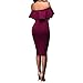 Women's Off Shoulder Ruffles Back Split Slim Stretch Cocktail Party Bodycon Midi Dress S Burgundy
