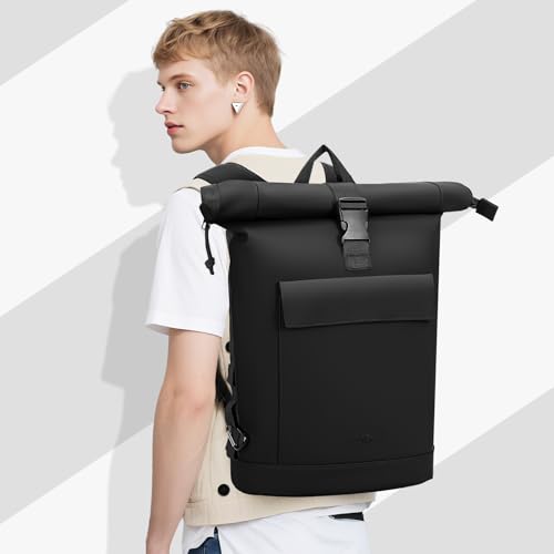 Lekeinchi Rolltop Stylish Laptop Backpack 17 Inch Waterproof Large Travel Backpack School Backpack for Travel, University, Work
