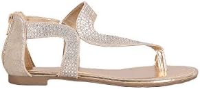 BambooShoes Women's Inspire Metallic Rhinestone Toe Ring Asymmetrical Embellished Flat Strappy Shoe Sandal (7.5, Gold)