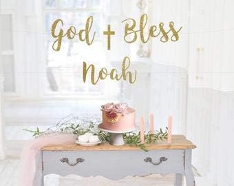 God Bless Banner Baptism Banner Christening Banner First Communion Banner Baptism Banner Baptism Backdrop Custom Name Baptism Banner