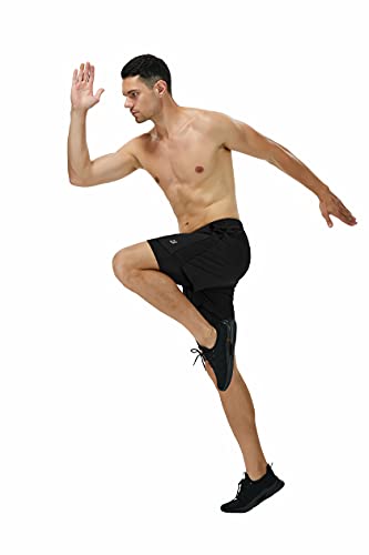 Roadbox 2 in 1 Running Shorts for Men Quick Dry Breathable Workout Gym Athletic Shorts Back Zipper Pocket (Black, 3XL)