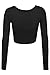 LE3NO Womens Fitted Long Sleeve Crop Top with Stretch, L3NWT1073_BLACK, Large