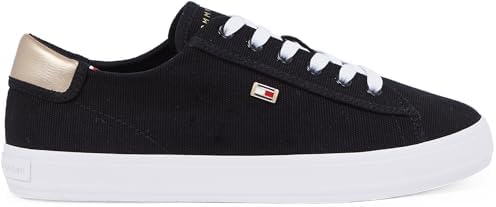 Sneaker con Suela Vulcanizada Mujer Canvas Lace Up Elegante, Negro (Black), 37