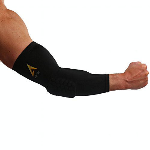 Agon Arm Compression- SINGLE SLEEVE With Padding Elbow Brace Support Sports Cooling Arm Sleeves Unisex Sun Block UV Protection Cooler Protective Hands Arm Cover Long Sleeve Skin Protection (Medium)