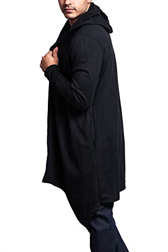 Victorious Men's Long Length Cloak Cardigan Hoodie JK701 - Black - Large - J7A