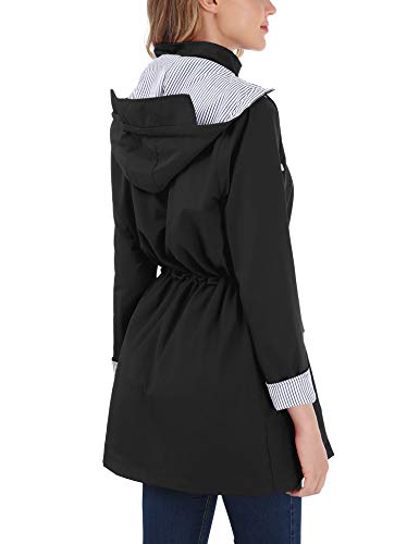 OUTAD Women's Rain Jacket Windbreaker Lightweight Waterproof Raincoats Outdoor Hooded Trench Coats Black - Thumbnail 5
