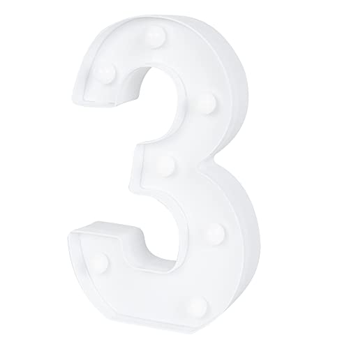 Restaurantware-Illumify 7.1 x 1.2 x 8.7 Inch Light Up Number, 1 Durable Marquee LED Light - Number 3, Touchproof, White Plastic Party Digit Sign Accent, Keyhole Slot, For Weddings, Or Special Events