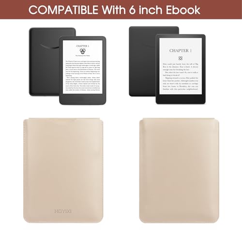 HoYiXi Universal Sleeve Case for 6-inch Kindle/Kobo/Voyaga/Lenovo/Pocketbook/Tolino E-Book E-Reader Lightweight Leather Sleeve Bag Pouch for 6-inch E-Book, White