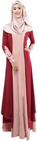 Beautyfine Vintage Muslim Lace Stitching Dress Women Abaya Long Maxi Dress Arab Jilbab Robe
