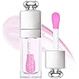 Plumping Lip Oil,Hydrating Gloss Tinted Lip Balm Transparent Lip Care,Big Brush Head Glitter Shine,Long Lasting Nourishing Non-sticky Fresh Textureand Dry Lips Care Products0.2 OZ(002#CLEAR TO PINK)