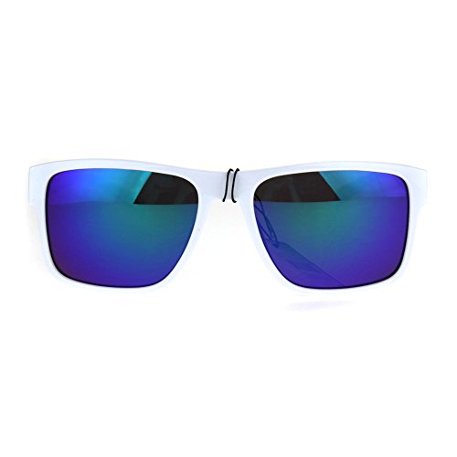 Mens White Kush Color Mirror Rectangular Sport Gangster Sunglasses Teal Green