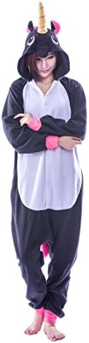 Adult Unicorn Onesie Pajamas Kigurumi Cosplay Animal Costumes Outfit (Medium, Black Unicorn)