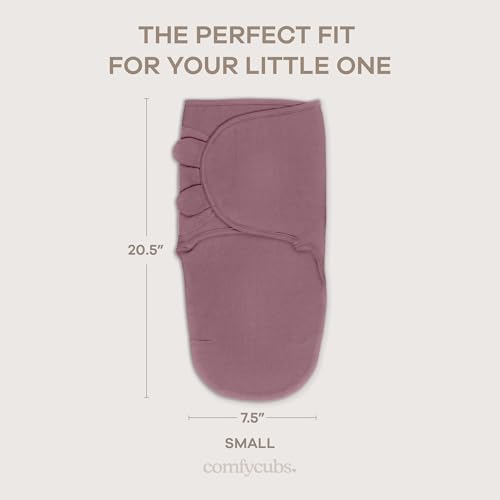 Comfy Cubs Easy Swaddle Blanket, 3 Pack - 100% Cotton Newborn Wrap, Small for 0-3 Months Infants, Breathable and Durable Sleep Sack for Babies - Blush, Mauve & Mulberry