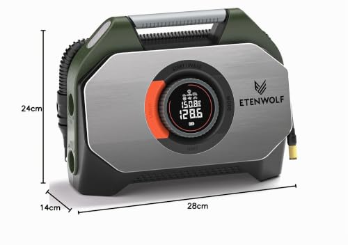 ETENWOLF Vortex S7 38400mAh Wireless Car Tyre Inflator 11.03 Bar | Portable compressor for heavy vehicles and cars - 100% continuous cycle and double cylinder for long-lasting performance