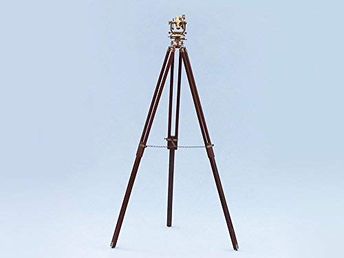 ANTIQUECOLLECTION Floor Standing Brass Theodolite 62"- Nautical Leveling Instruments- Nautical Decor