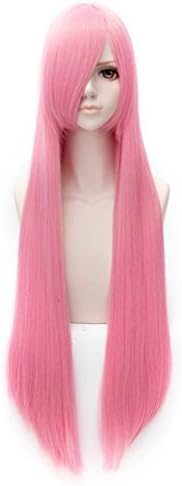 YunNasi 39’’ Wig Long Straight Woman’s Hair Halloween Cosplay Costume Pink