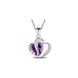 Women Girls Lady Heart Crystal Amethyst Pendant Necklace Jewelry