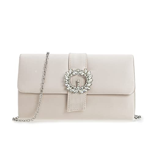 CHARMING TAILOR Evening Bag Diamantes Embellished Satin Clutch Purse for Woman Classy Party Handbag with Beaded Brooch