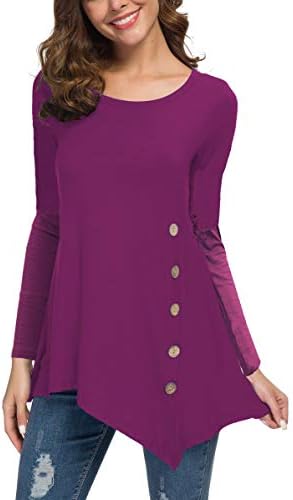 Jouica Women's Long Sleeve Casual Scoop Neck Button Side Shirt Blouse Tunic Top