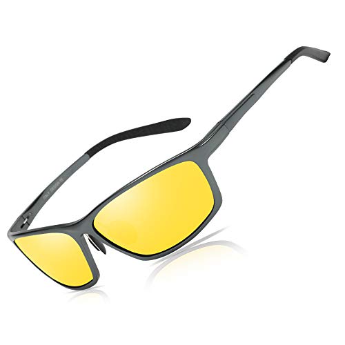Bircen HD Night Vision Driving Anti-Glare Glasses for Men Women Al-Mg Metal Frame Rainy Safe Polarized Fashion Sun glasses (2179 Gunmetal Frame Nightlens)