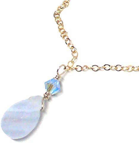 Blue Lace Agate Briolette Dainty Chain Necklace Gold-Filled 17.5 Inches