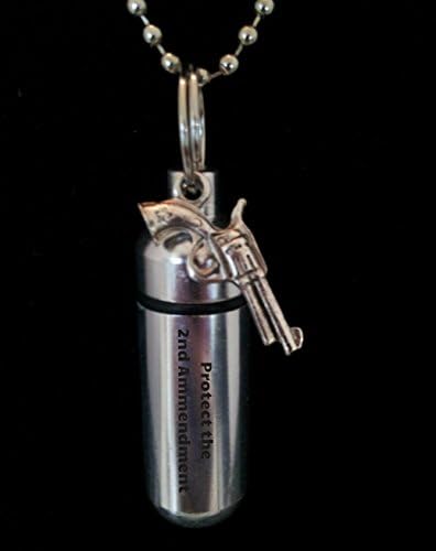 Laser Engraved CREMATION URN Keepsake 2nd Amendment with Revolver - Includes Velvet Pouch, Ball-Chain & Fill Kit