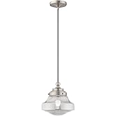 Livex Lighting 41242-91 Art Glass - 9" One Light Mini Pendant, Brushed Nickel Finish with Smoke Glass