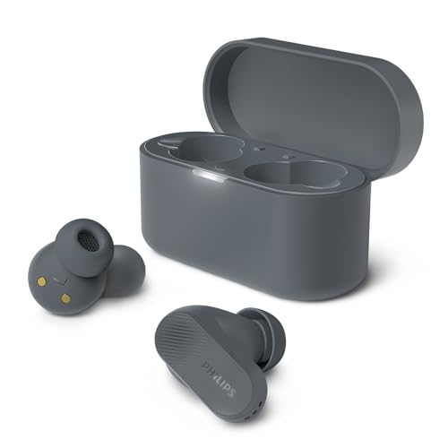 Philips TAT3509GY Noise Cancelling True Wireless In Ear Bluetooth Headphones - Small Buds. Natural Sound. Dynamic bass, Pocket-Sized Charging case, Clear Calls Ideal for Commuting and Excersie - Grey