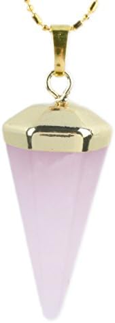 Aoneitem Gemstone Quartz Healing Point Chakra Awl Shape Pendant Beads Charms Fit Necklace (Rose Quartz)