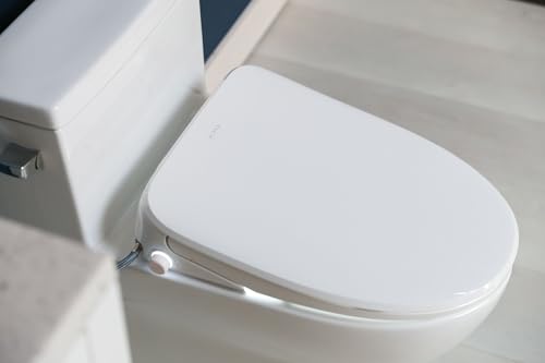 ALPHA BIDET UX Pearl Bidet Toilet Seat in Elongated White | Ultra Low Profile | Endless Warm Water | Arced Stainless Steel Nozzle | LED Nightlight | Dryer | Deodorizer | 3 Year Warranty